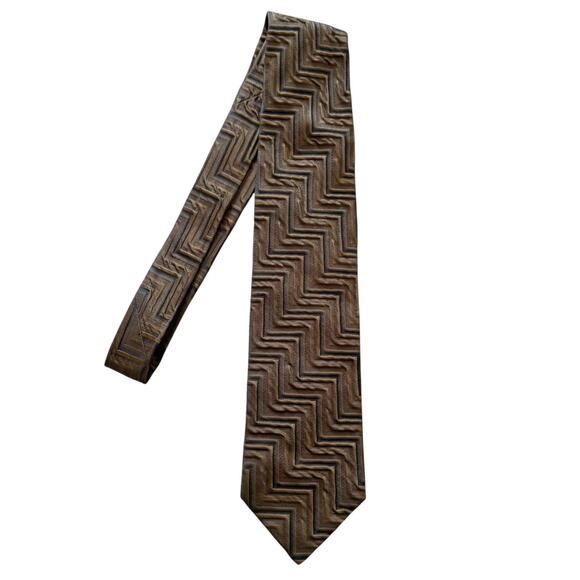 Ermenegildo Zegna Tie Necktie Textured Geometric Metallic Color Shift Bronze - Picture 1 of 9